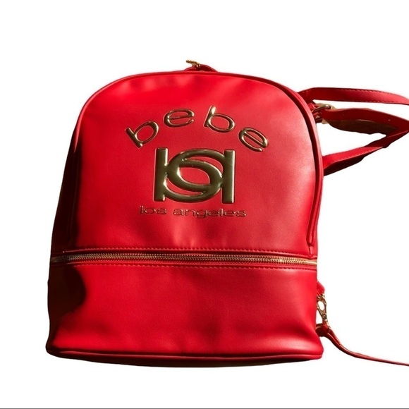 NWT BEBE Y2K Red Vegan Faux Leather Monogram Logo Mini Backpack Purse - Picture 1 of 3